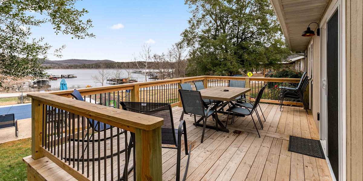 Lakefront cabin deck overlooking Table Rock Lake near Branson Missouri managed by Weekender Management